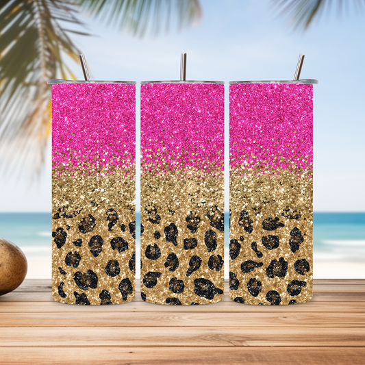 Personalized  Hot PInk and Gold Leopard 20oz Tumbler