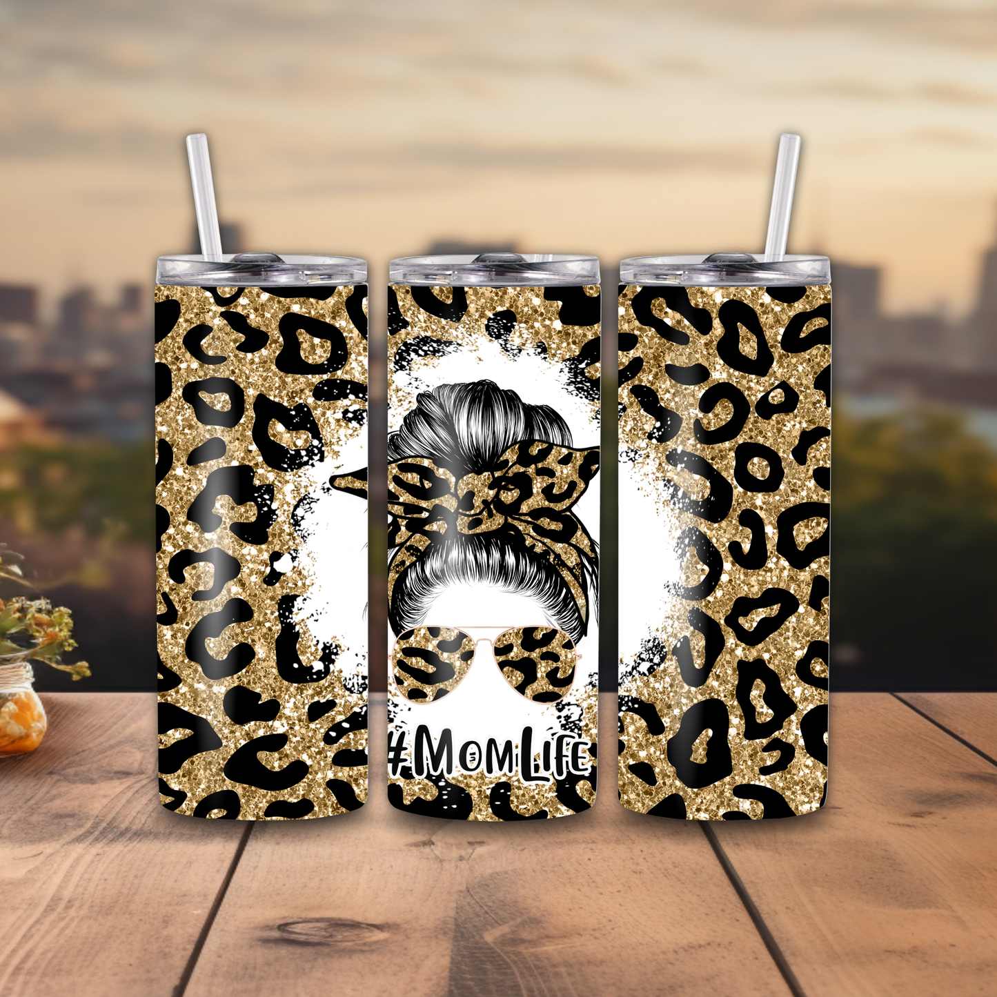 #MomLife cheetah print 20oz tumbler